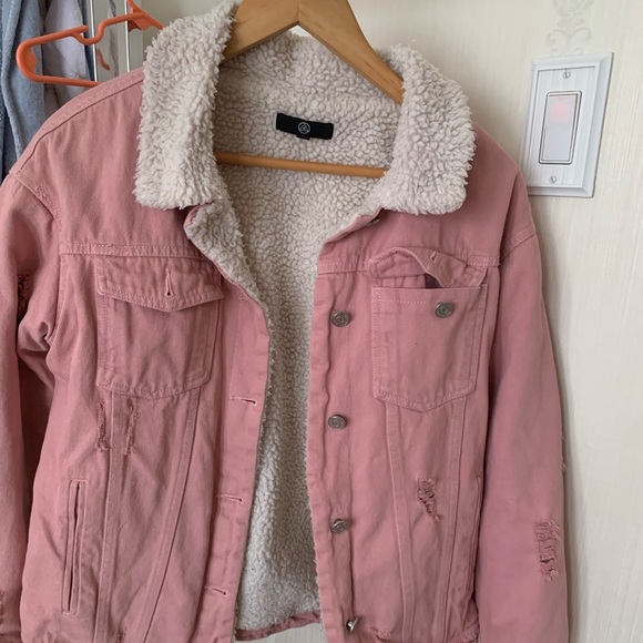 missguided Pink Borg Lined Denim Jacket - Picture 7 of 8